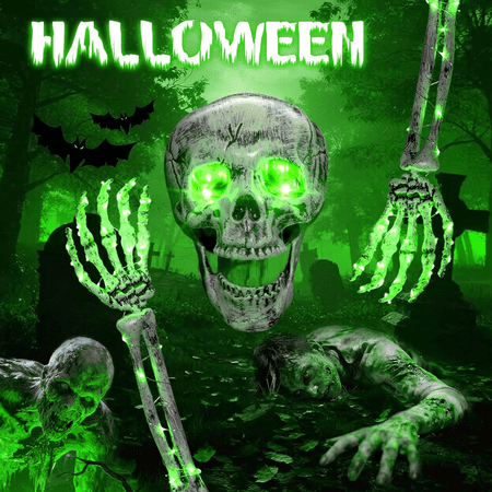 Crusward Halloween Lights Skeleton Stakes Set, Halloween Scary Decorations Outdoor, LED Lights Skull Arms Stakes Yard Set Decor, Realistic Graveyard Garden Yard Decorations