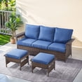 thumbnail image 2 of PARKWELL 3-Piece Patio Sofa Couch with Cushioned Ottoman Seat Foot Rest,Outdoor Rattan Wicker Conversation Furniture Sets,Navy, 2 of 11
