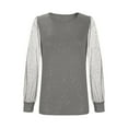 thumbnail image 4 of Babysbule Womens Summer Tops Women's Pullover Long Sleeve Mesh Splicing Round Neck Party Tops, 4 of 6