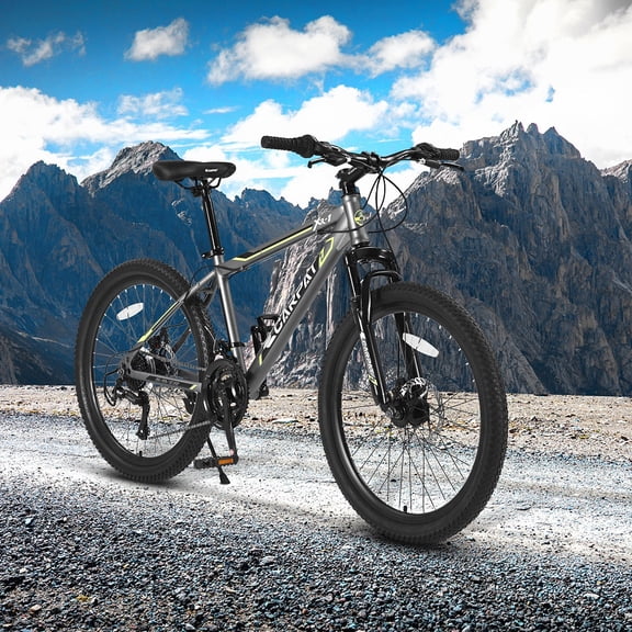 YDSM 24 Inch Mountain Bike  Steel Frame, Shimano 21 Speed Mountain Bicycle with Daul Disc Brakes and Front Suspension MTB   Gray