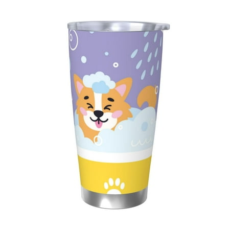 

Logiee Corgi Washing in Bathtub Print 20OZ Car Cup with Lid Stainless Steel Vacuum Insulated Double Wall Travel Tumbler Durable Insulated Coffee Mug Thermal Cup with Straw-Without Straw