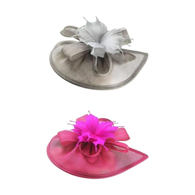 2x Tocado de malla con plumas, accesorios para el cabello vintage gris rosa rojo