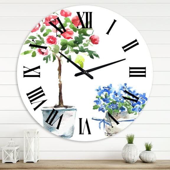 Designart 'Blue And Red Houseplants' Traditional Wall Clock