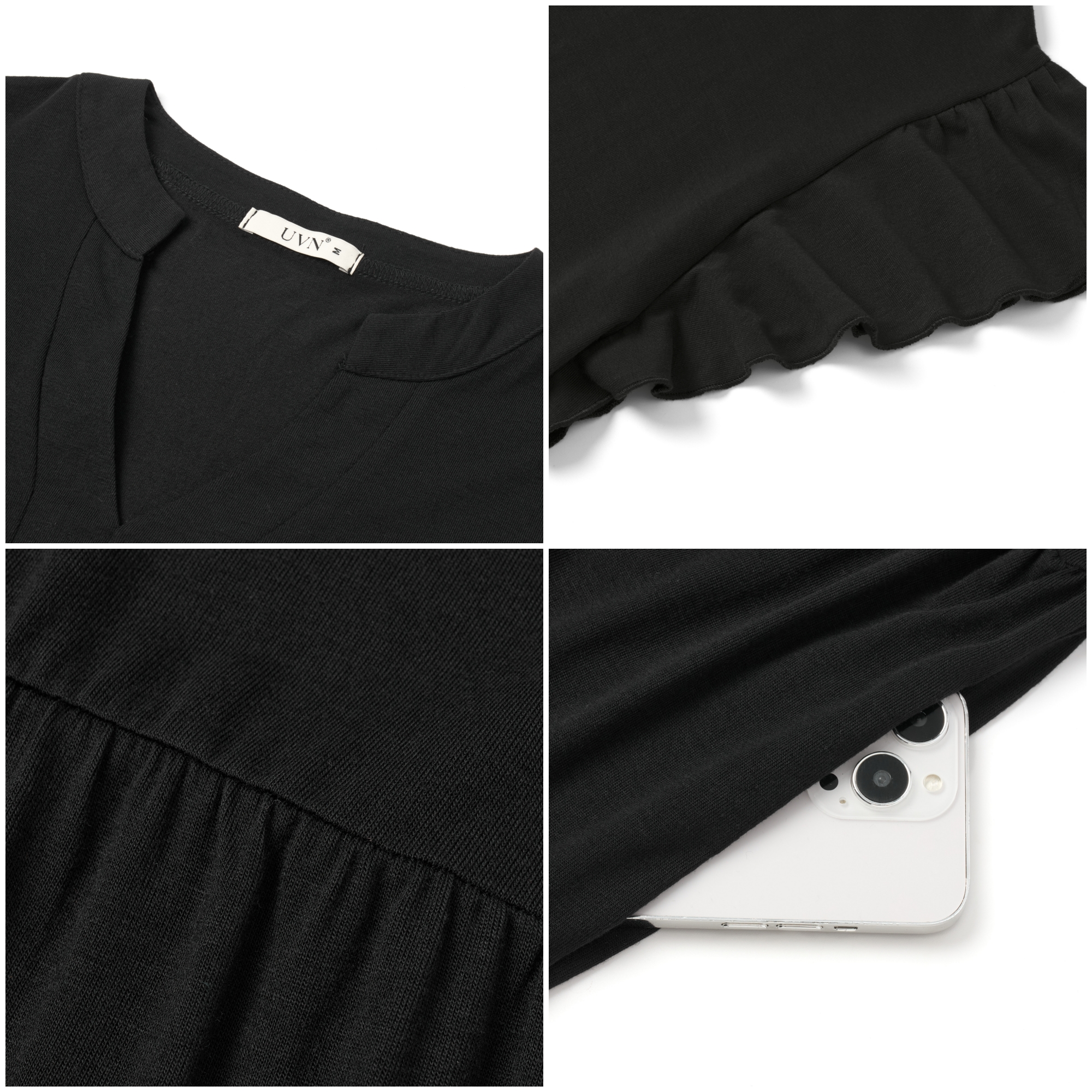 UVN Summer Dresses for Women Ruffle Sleeve V Neck Midi Dress Casual Beach Sundress with Pockets