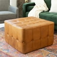 thumbnail image 2 of Ottoman Carré en Cuir Véritable 30 Pouces Style Mid-Century Modern, 2 of 3
