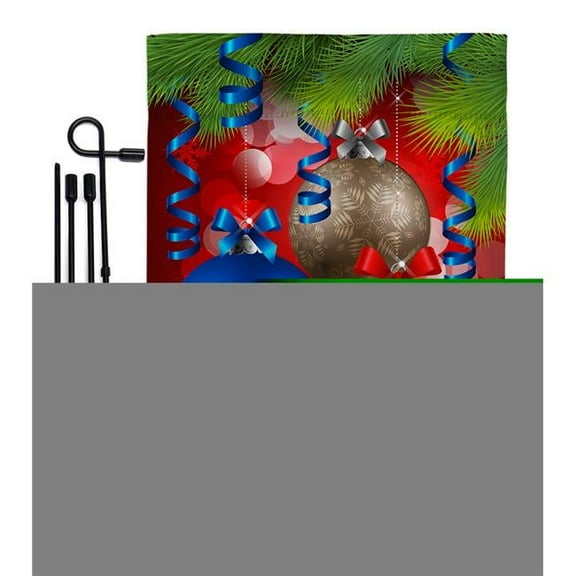Breeze Decor BD-XM-GS-114083-IP-BO-D-IM11-BD 13 x 18.5 in. Ornaments Winter Christmas Impressions Decorative Vertical Double Sided Garden Flag Set with Banner Pole Included