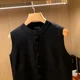 thumbnail image 5 of Chaleco de cuello redondo para hombre, ropa negra, chaleco de punto, suéteres para hombre, sin mangas, cuello redondo, manga larga, 100 % lana, calefactable XSAV, 5 of 5