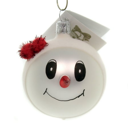 2.5 Inch Snowman Bell Ornament - Golden Bell Collection SNOWMAN WITH RED POM HAT Glass Glittered Ornament Sn707a