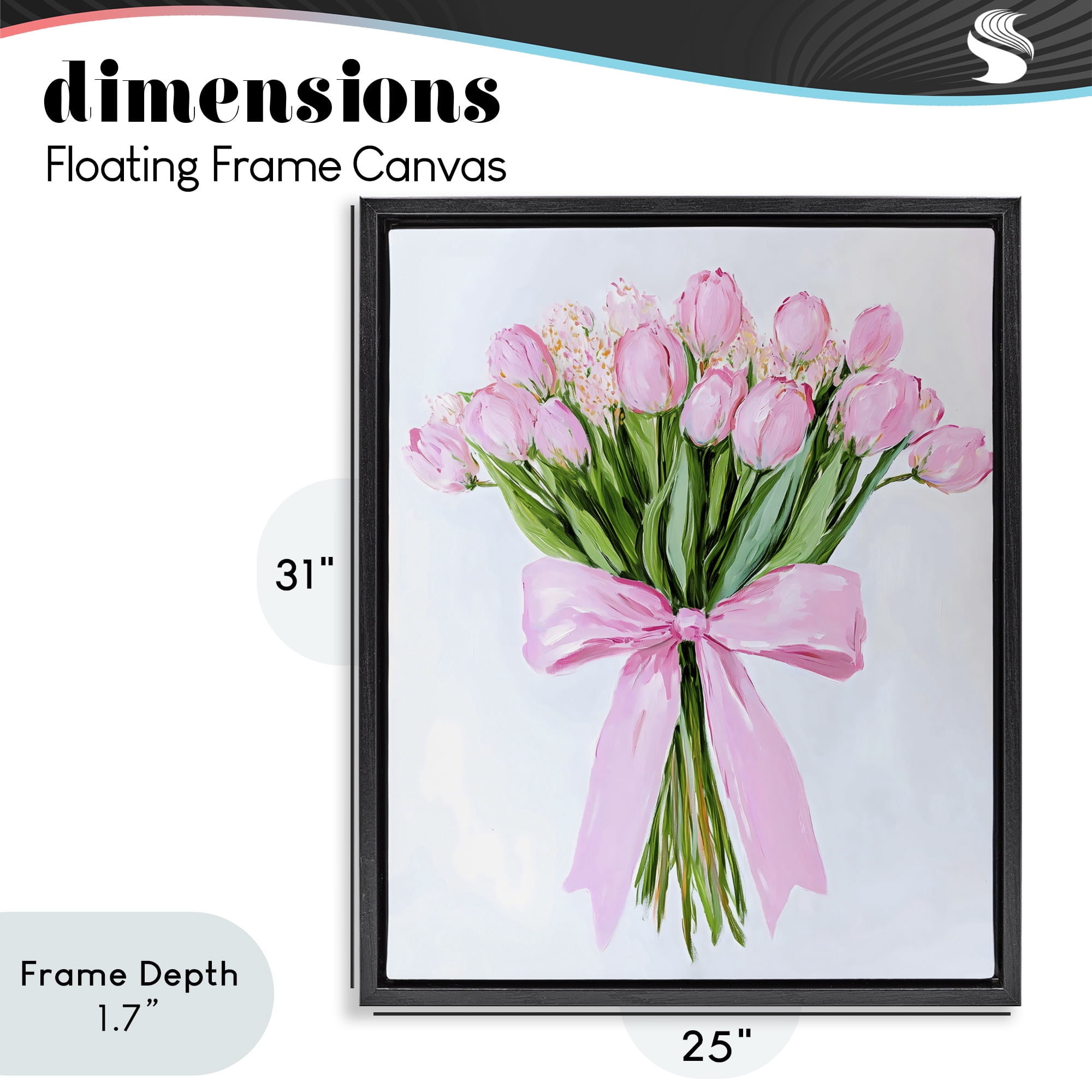 Stupell Industries Soft Pink Tulips with Ribbon Black Framed Floater Canvas Wall Art, design by The Prints Vibe