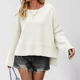 thumbnail image 4 of Women'S Oversized Long Sleeve Sweaters Fall Outfits Trendy Crewneck Knit Side Slit Fashion Pullover Tops Apricot XL, 4 of 10