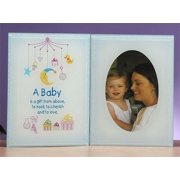 8 Inch "Baby" Themed Folding Glass Picture Frame, Blue and Multi