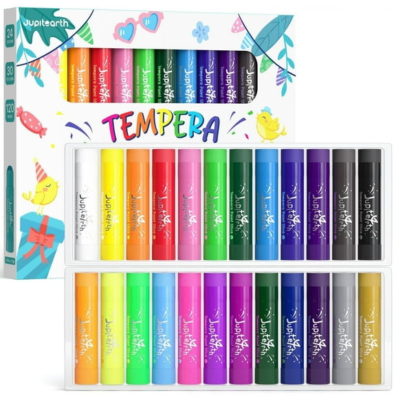 Jupitearth 24 Ct Tempera Paint Sticks,Quick Drying, Smooth,Non-Toxic and Washable for Kids and toddlers,Back to School Supplies,Art Supplies