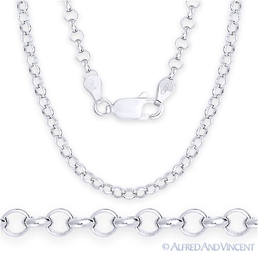 3.2mm Open Rolo Circle Cable Link Italian Chain Necklace in .925