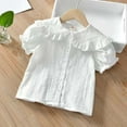 thumbnail image 3 of RMGVDSD Girls Blouse Shirts Girls Short Sleeve Button Down Shirts Ruffle School Uniform Tops With Peter Pan Collar Solid Color Cute Fashion Blouses 10-11 Years, 3 of 8