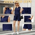 thumbnail image 5 of VDJ Women's 2026 Summer Outfits Half Zip Lapel Collar Tank Tops Shorts Set Sweatsuits Drawstring Navy Blue Lightweight Loungewear Size L, 5 of 12