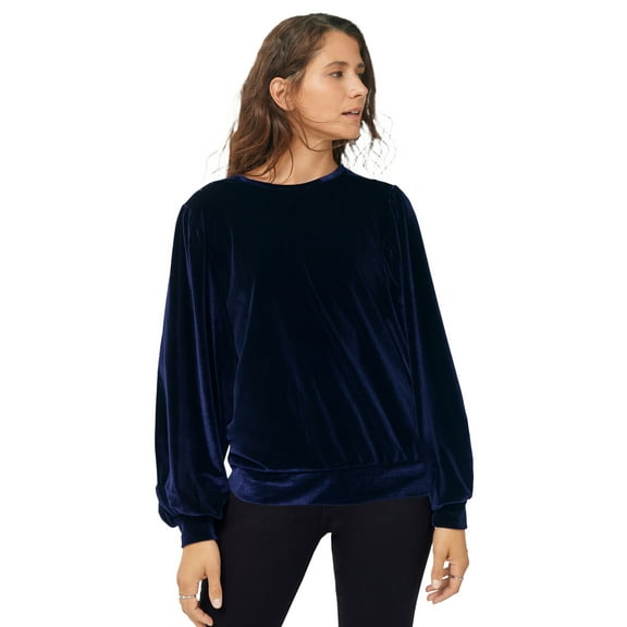 ellos Women's Plus Size Full Sleeve Velour Top