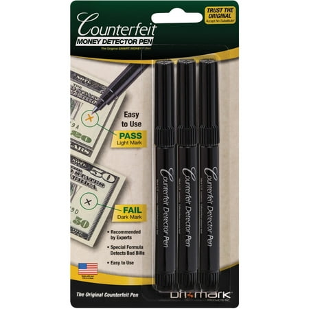 Dri Mark, DRI3513B, Counterfeit Detector Pens, 3 per Pack, Black