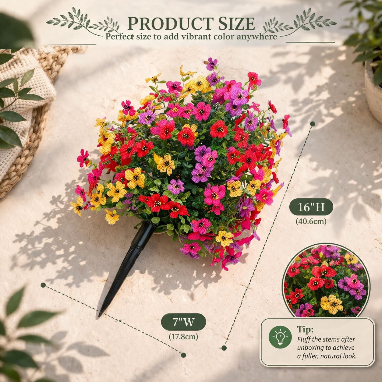 Artificial Petunias with Ground Stake, 22 Inch Artificial Flowers for Outdoors Stick in Ground, Lifelike Faux Flowers for Garden, Yard, Planter, Porch, Indoor Outdoor Home Decor