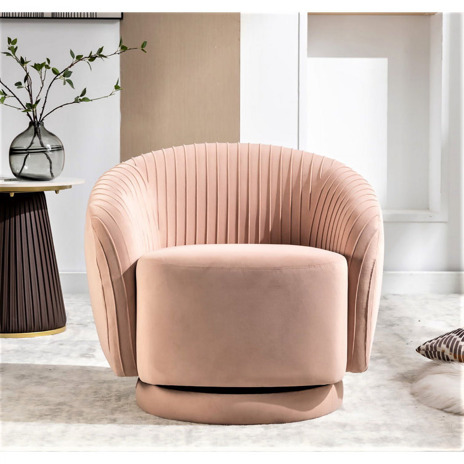 Uspridefurniture Modern Velvet Tufted Barrel Accent Chair with 360° Rotation, Pink