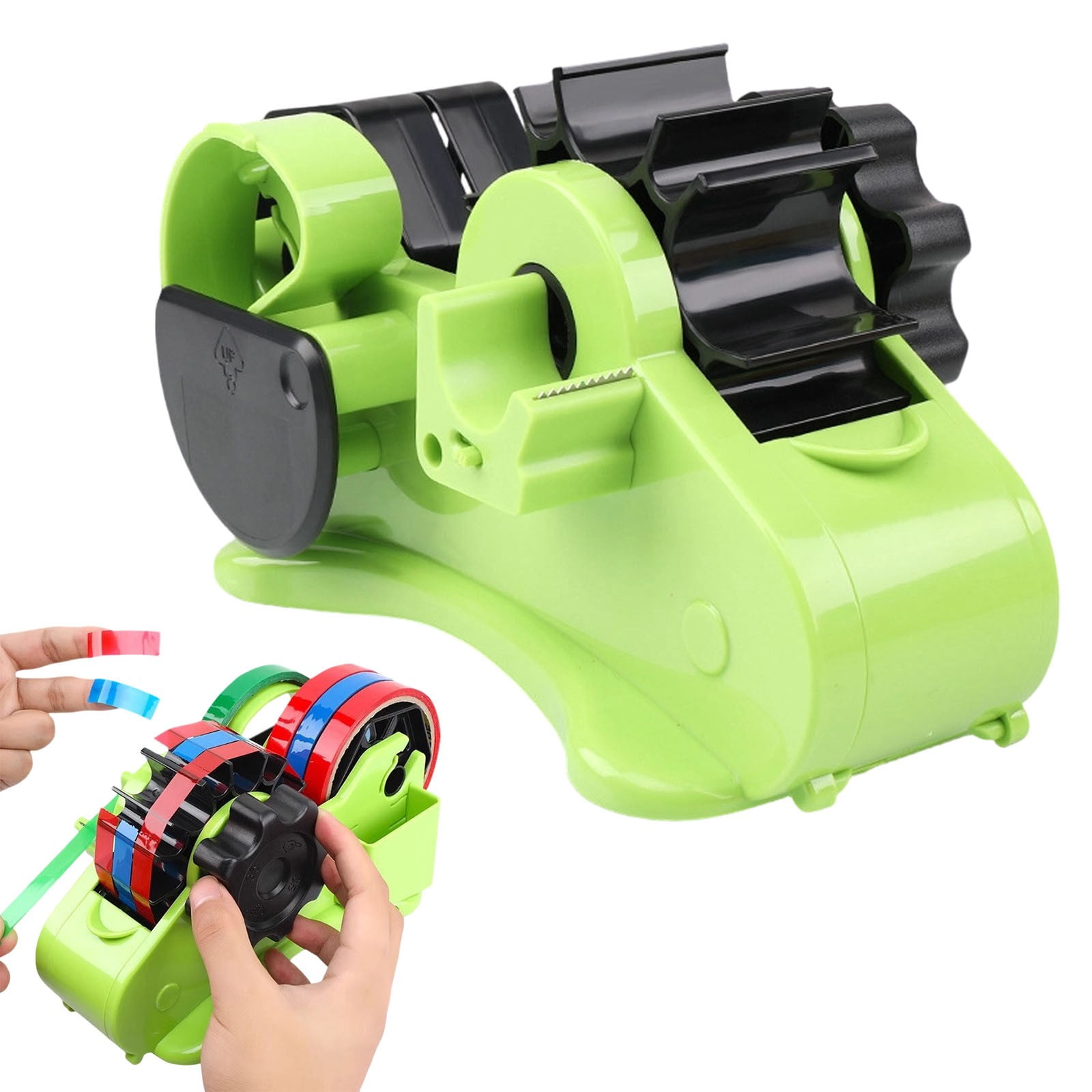 CSSJKYJ Green Packaging Tape Dispenser with Compartment Slot and 1"& 3" Dual-roll cores,semi-Automatic Desk 3/4" Heat Tape Dispenser & Cut, Designed for Office and Warehouse.