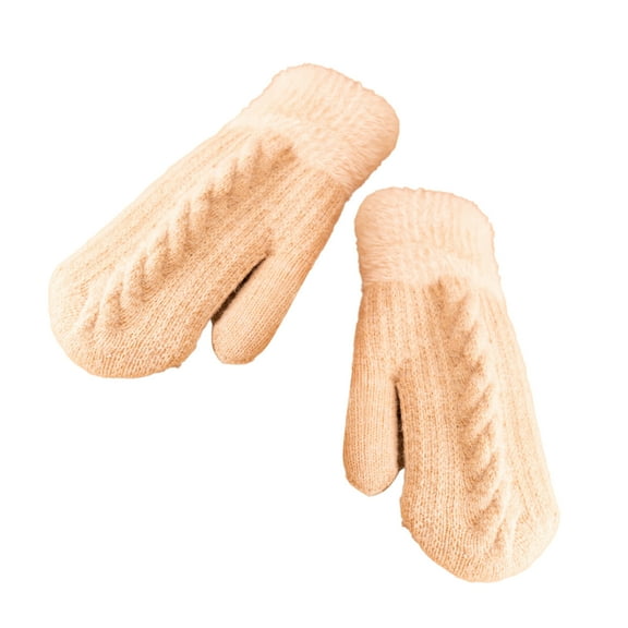 UDIYO 1 Pair Women Gloves Contrast Color Knitted Cozy Plush Outdoor Winter Mitten Women Accessories