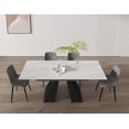 thumbnail image 3 of Modern Extendable Dining Table, Maximum Expanded 79", Antique White Sintered Stone Tabletop Dining Table with Black Carbon Steel Base, Rectangular Dining Room Table for 6-8, 3 of 9