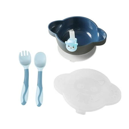 

Baby Dinner Plate Sucker Bowl with Straw Spoon Fork Set Anti Slip Suction Dishes