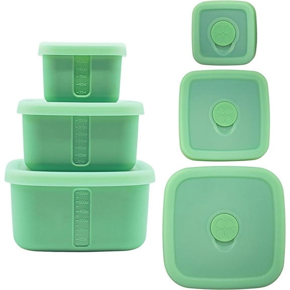 Bite&Eat Silicone Food Storage Containers - Keep Food Fresh, Safe, and Organized (5.7oz, 10oz, 20oz) - Green