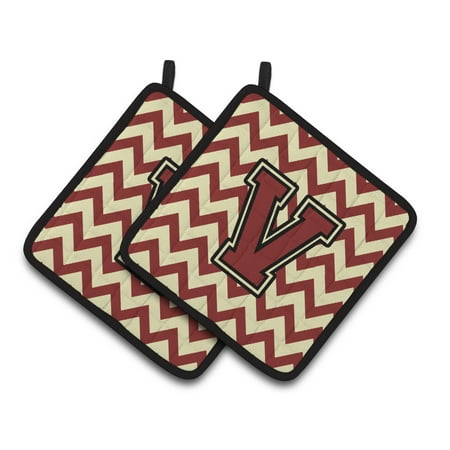 

Carolines Treasures CJ1061-VPTHD Letter V Chevron Maroon and Gold Pair of Pot Holders 7.5HX7.5W multicolor