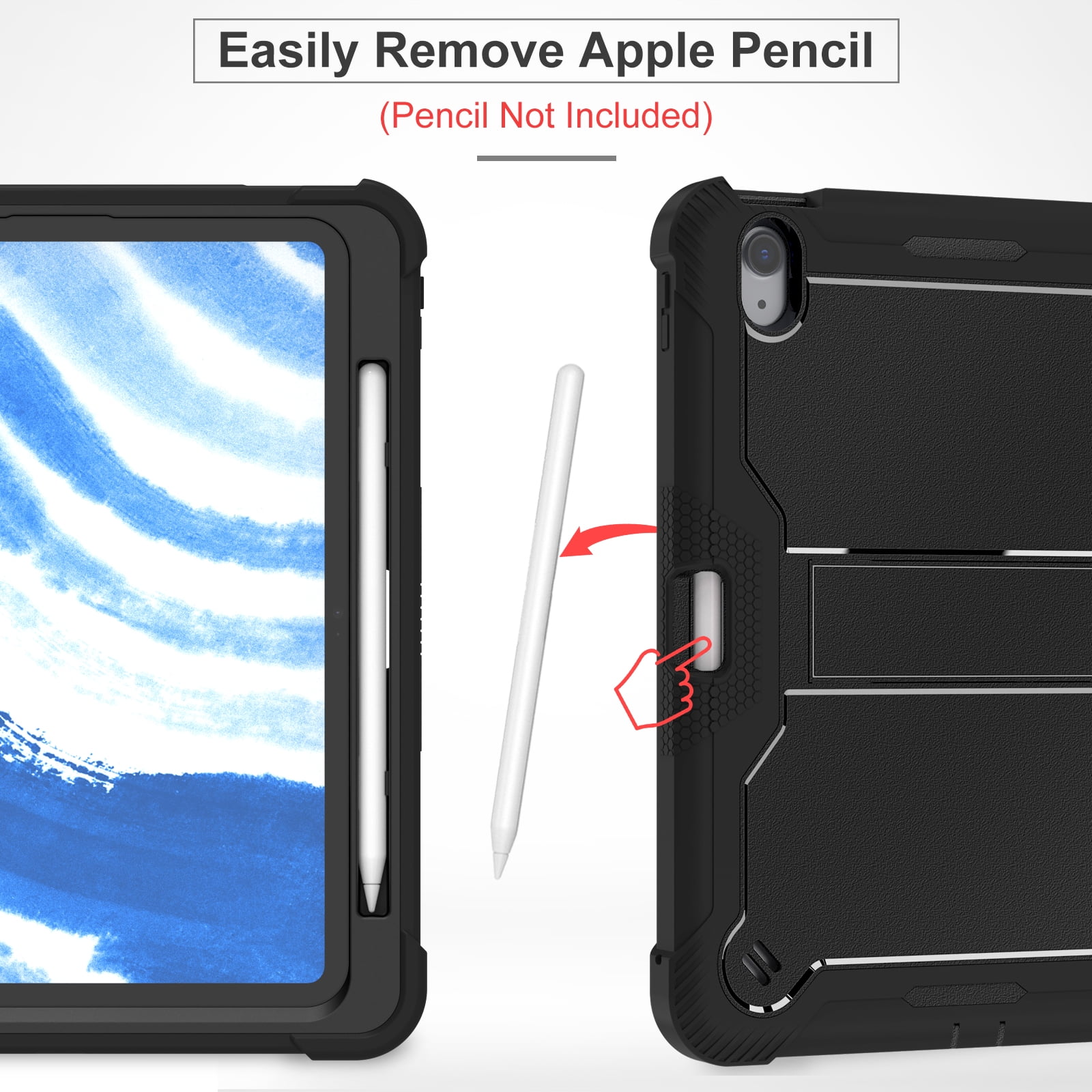 Allytechgroup Rugged Case for Apple iPad Air 11 M4 M3 M2 2026 2025 2024, Dual-Layers Kickstand Anti-Scratch Bumper With Pencil Holder Lightweight Kids Friendly Case Cover for iPad Air 11", Black