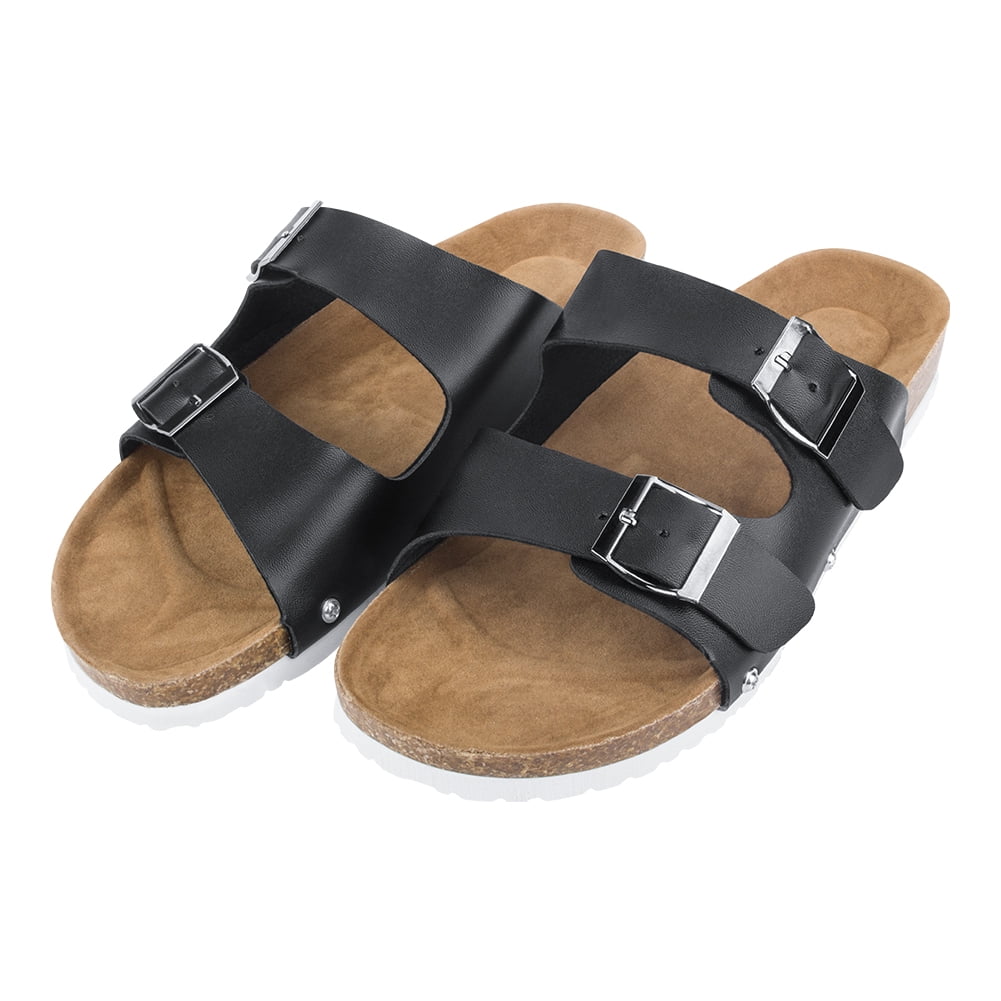 Kepooman Women Summer Double Buckles Footbed Sandal, Casual Adjustable Strap Flat Open Toe Slide Shoe for Men(Women's Size), Black, US-10 Kepooman Women Summer Double Buckles Footbed Sandal, Casual Adjustable Strap Flat Open Toe Slide Shoe for Men(Women's Size), Black, US-10