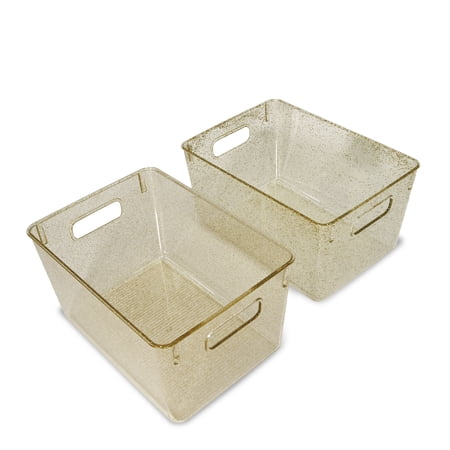 Kensie Closet Storage Bins with Handles, Stackable, 2-Pack, Glitter