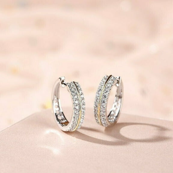 2Ct Round Cut Lab Created Diamond Women's Hoop Earrings 14K White Gold Plated