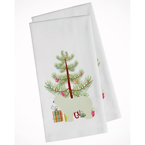 Komondor Merry Christmas Tree White Kitchen Towel Set of 2 Dish Towels