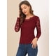 thumbnail image 2 of Blusa de encaje Allegra K manga larga transparente con bordado floral para mujer Borgoña XL, 2 of 6