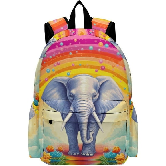 16 Inch Backpack Baby Elephant Spraying Rainbow Backpack School Bookbag Laptop Shoulder Bag Casual Daypack