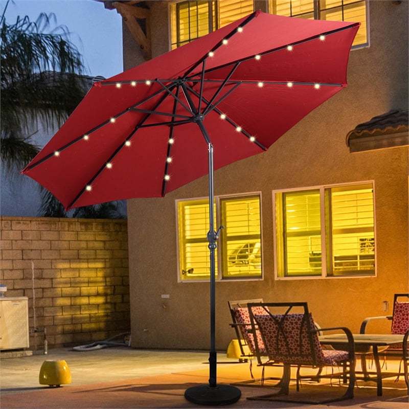 10ft Patio Solar Umbrella LED Patio Market Steel Tilt Red