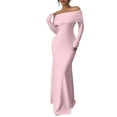thumbnail image 2 of Women's Evening Dress Long Dress One Shoulder Strapless Sleeveless Solid Color with Pocket Formal Gown for Spring Fall Party Banquet,Pink,XL, 2 of 6