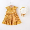 thumbnail image 4 of Nrmvnmi Toddler Girls Summer Dress Outfits Flower Print Round Neck Sleeveless Cotton Dress + Bow Decor Hat 2 Pcs Set For 2-6 Years, 4 of 9