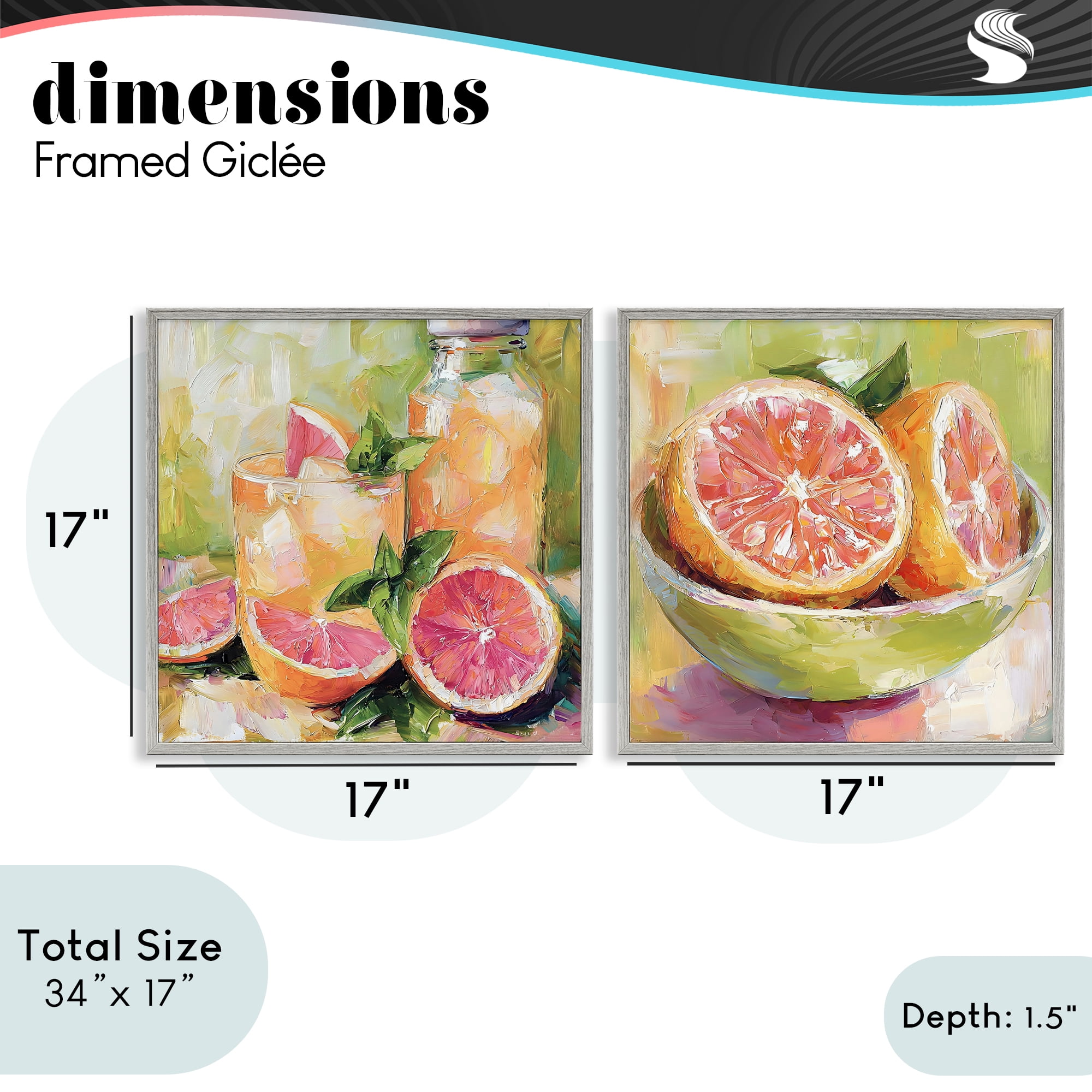 Stupell Industries Grapefruit Drinks & Fruits 2 Piece Gray Framed Giclee Art Set, design by Riley B