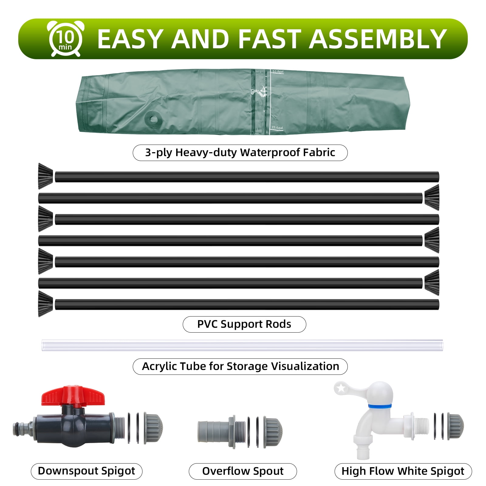 Collapsible Rain Barrel 100 Gallon Rainwater Collection Storage Tank with Garden Hose, Green