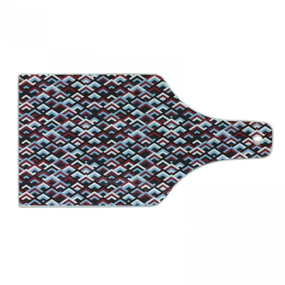 Abstract Cutting Board, Geometric Triangle Shaped Modern in Gradient Tones Image, Decorative Tempered Glass Cutting and Serving Board, Wine Bottle Shape, Pale Blue Maroon, by Ambesonne