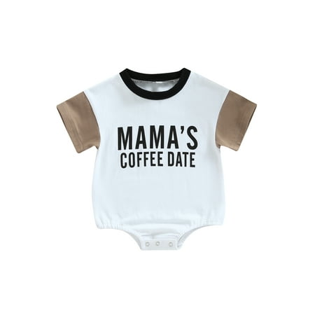 

Calsunbaby Newborn Baby Boys Summer Casual Romper Short Sleeve O Neck Letter Print Contrast Color Playsuit 6-12 Months