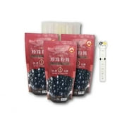 WuFuYuan 3-Pack Black Boba Tapioca Pearls with 25 Boba Wide Straws Individually Wrapped Bubble Tea Ingredients Plus Bonus Calendar Storage Bag Clip (5-piece Set)