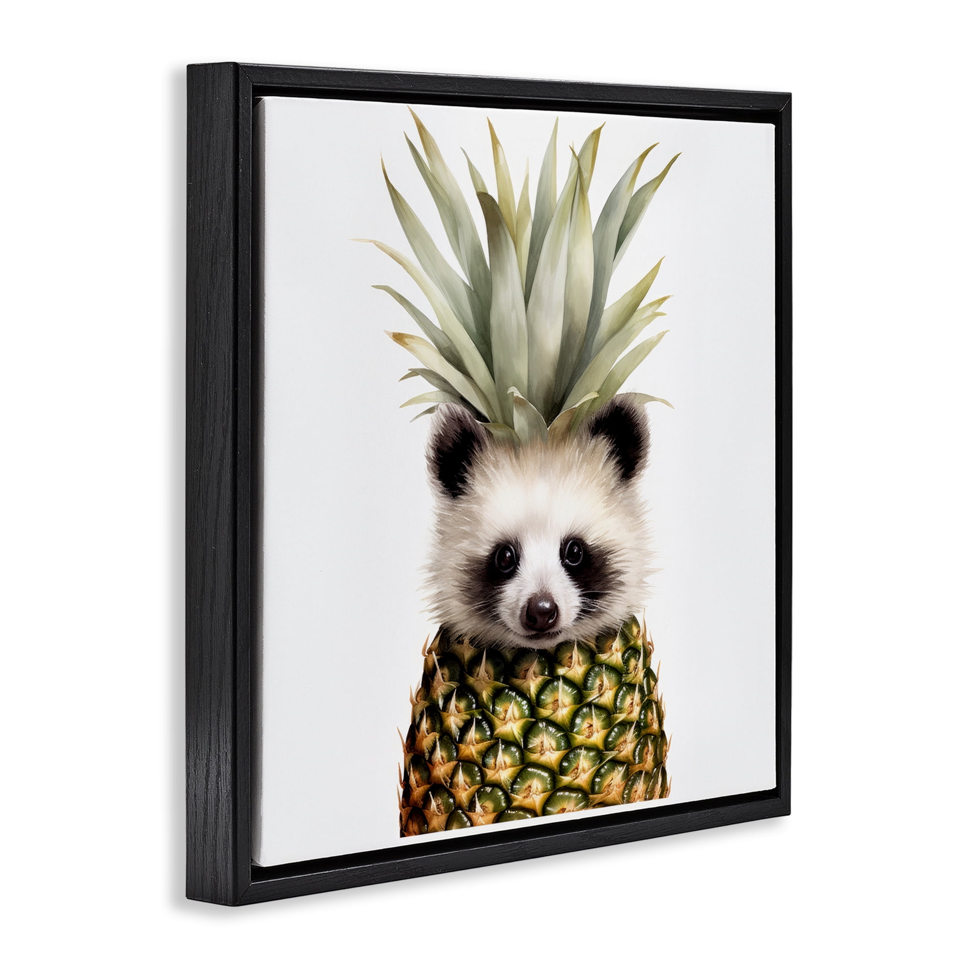 Stupell Industries Pineapple Panda Cub Black Framed Floater Canvas Wall Art, design by Lazar Studio