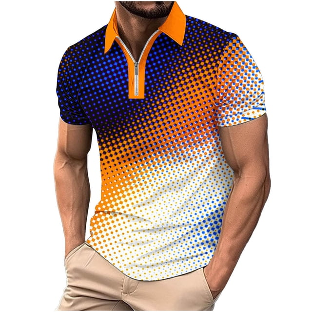 Birdeem T-Shirt Blouse à Fermeture Éclair pour Hommes, Décontracté, Imprimé, Manches Courtes, Col Rabattu