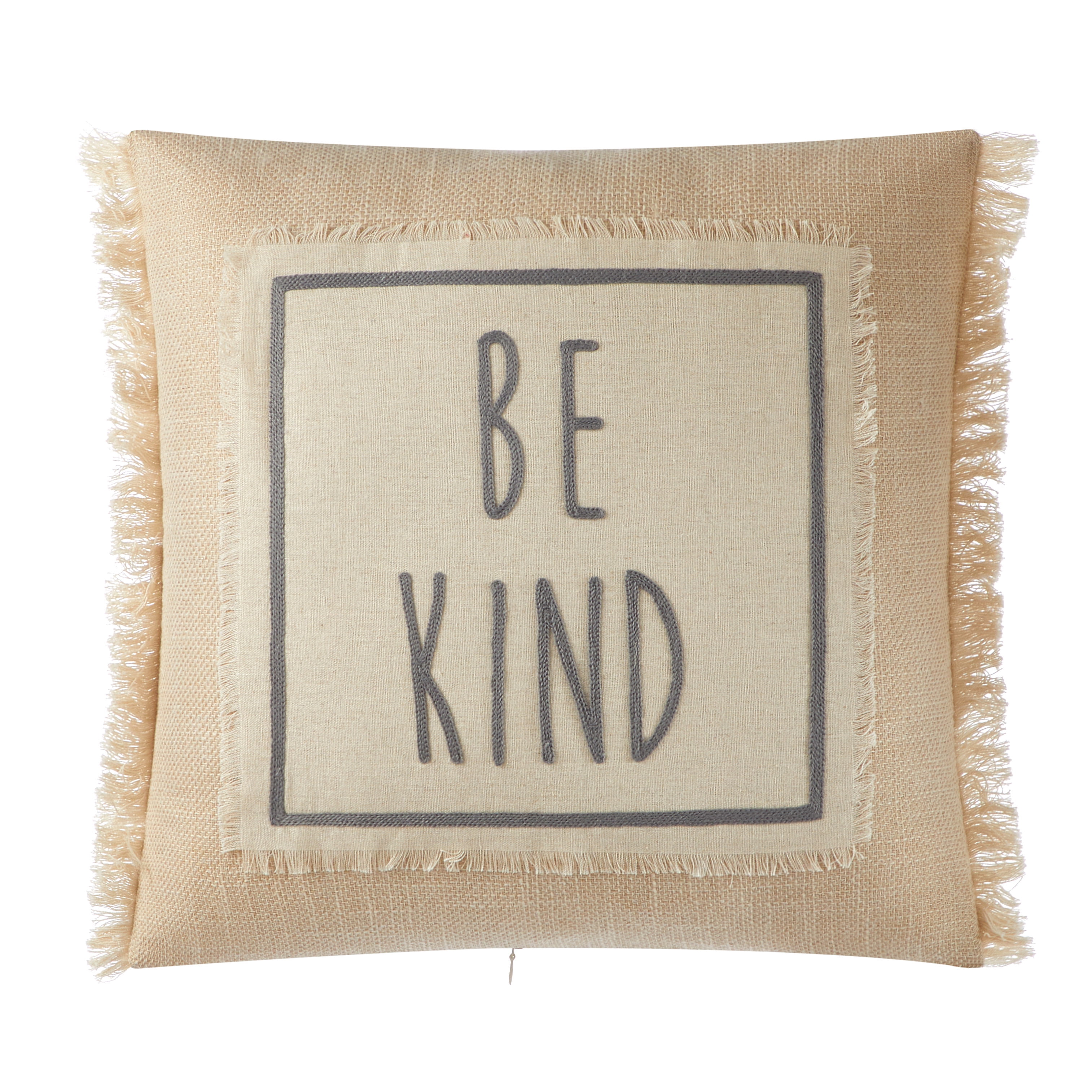 Mainstays Be Kind Decorative Pillow, 18 in x 18 in, Square, Polyester Fill, 1 Piece, Taupe