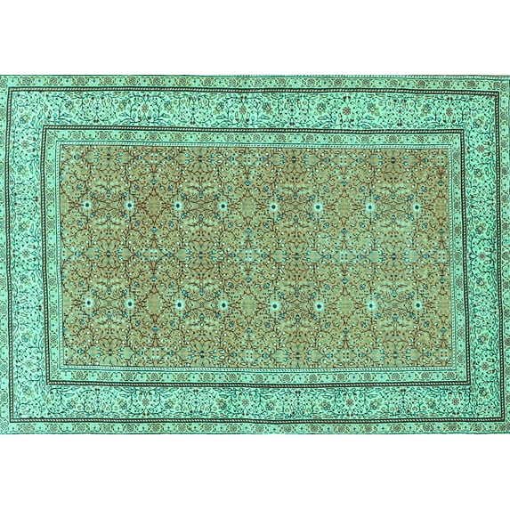 Ahgly Company Machine Washable Indoor Rectangle Oriental Turquoise Blue Traditional Area Rugs, 8' x 10'