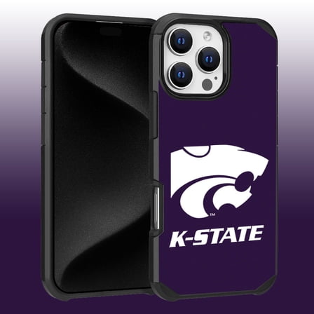 Apple iPhone 15 Pro Max (6.7) - Licensed NCAA University of Kansas State Wildcats Logo on Purple Textured Dual Layer Case