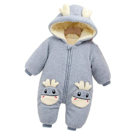 

Dadaria Baby Clothes 70-90 Newborn Toddler Winter Baby Boys Girls Hooded Romper Jumpsuit Thickened Outfits Gray 1-2 Years Toddler